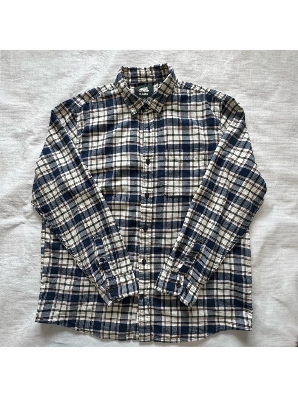 Roots Blue and White Casual Button Down Shirt 100% Organic cotton